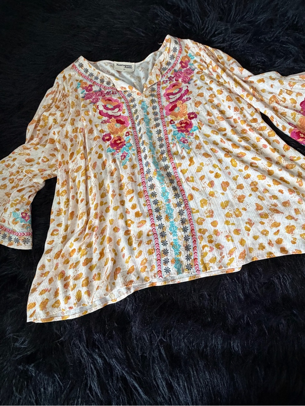 Savanna Jane Cream Tunic Top with Pink, Yellow & Blue Floral Embroidery - Picture 4 of 8